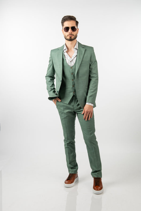 Costum Clasic Bărbați - Verde-Mentă din 3 Piese