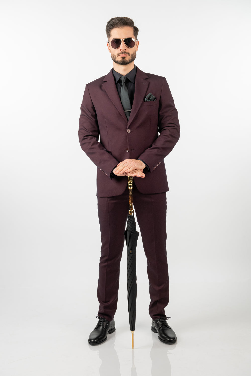 Costum Clasic Bărbați - Vișiniu Texturat