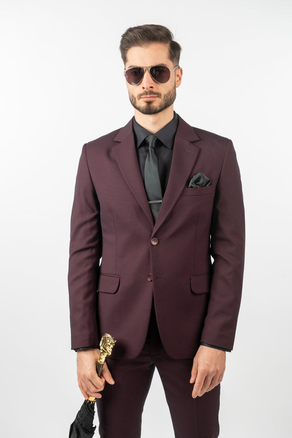 Costum Clasic Bărbați - Vișiniu Texturat