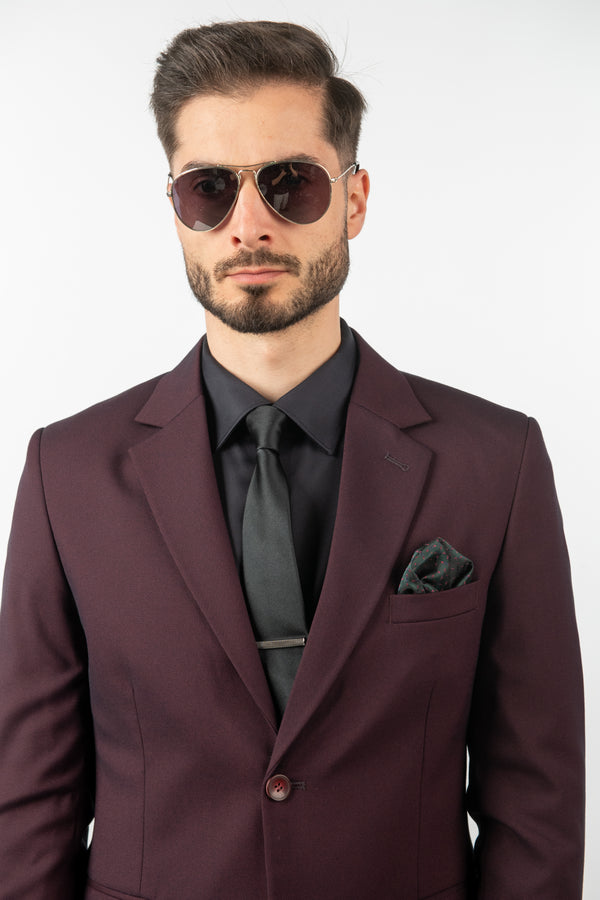 Costum Clasic Bărbați - Vișiniu Texturat