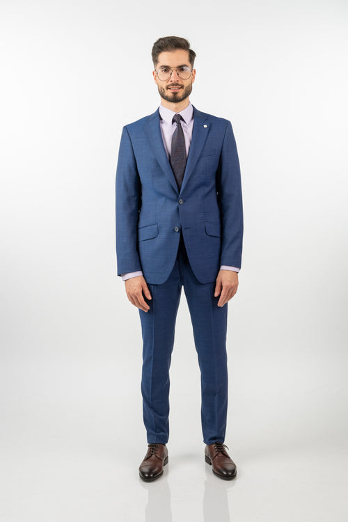 Costum Bărbați Albastru Texturat din Lână Premium