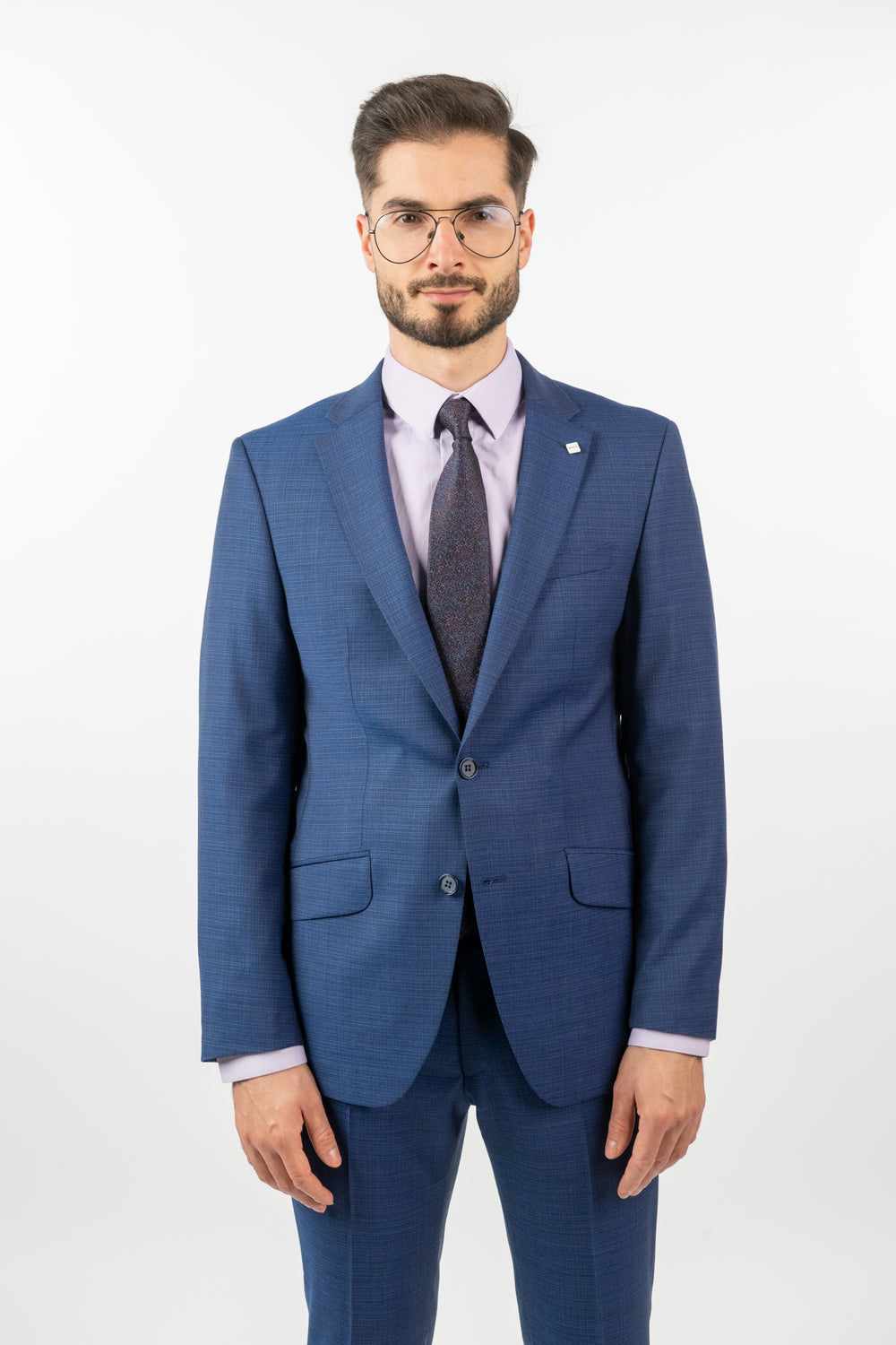 Costum Bărbați Albastru Texturat din Lână Premium