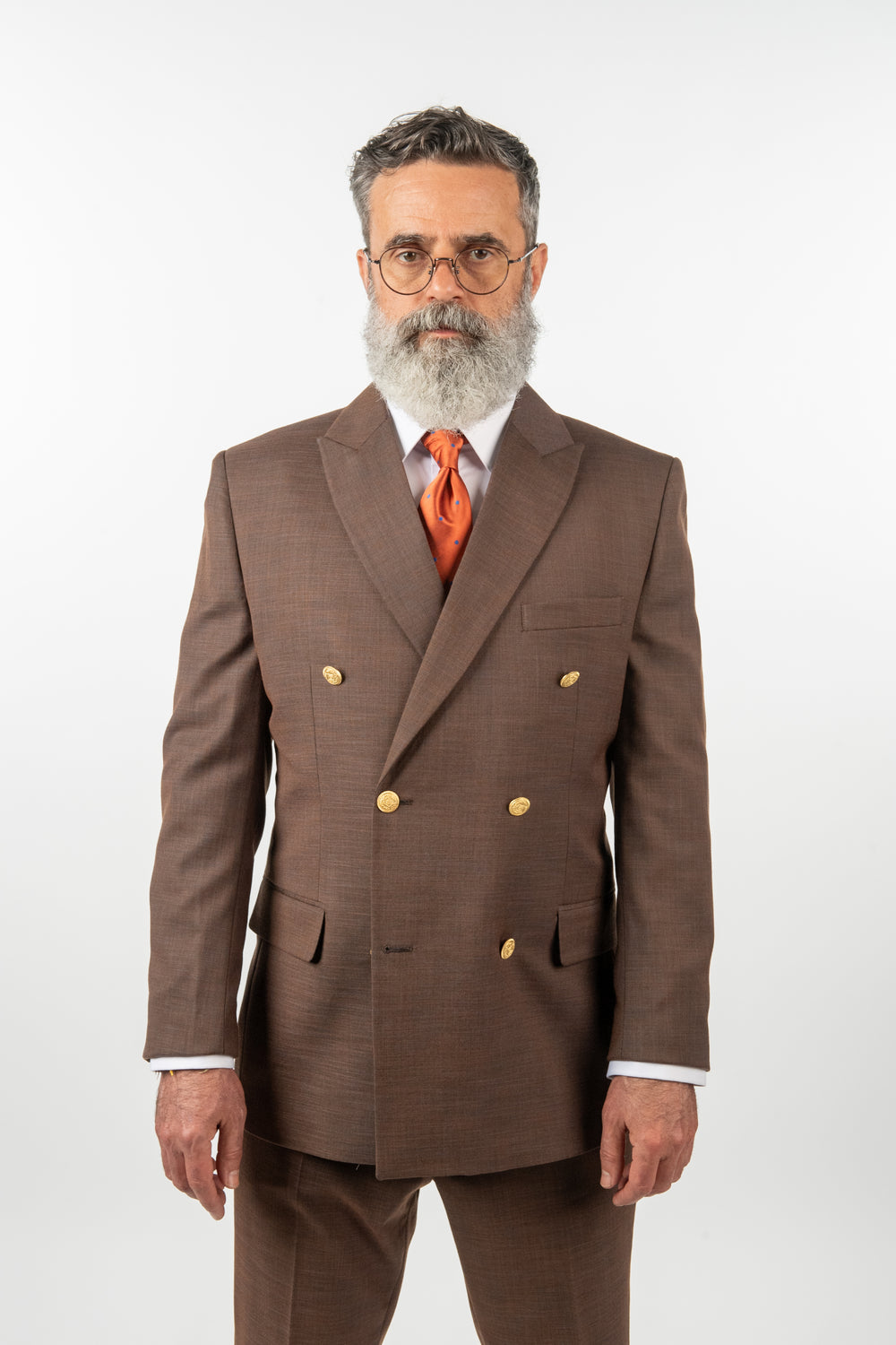 Costum Bărbați Maro Elegant la Două Rânduri de Nasturi