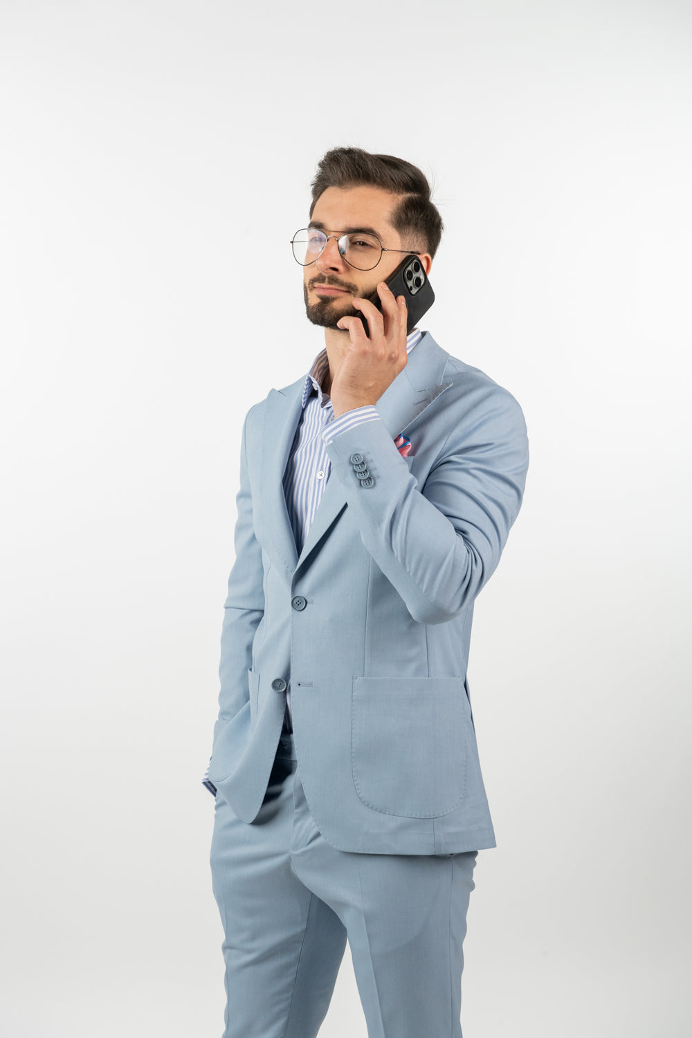 Costum Bărbați Bleu Elegant din Material Tehnic