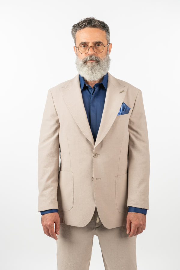 Costum Clasic Bărbați - Crem Creponat