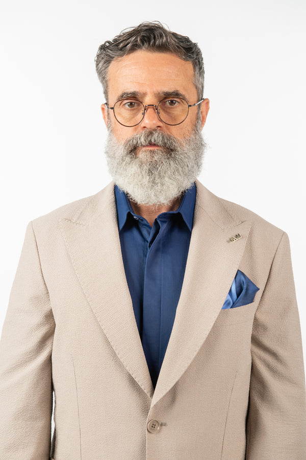 Costum Clasic Bărbați - Crem Creponat