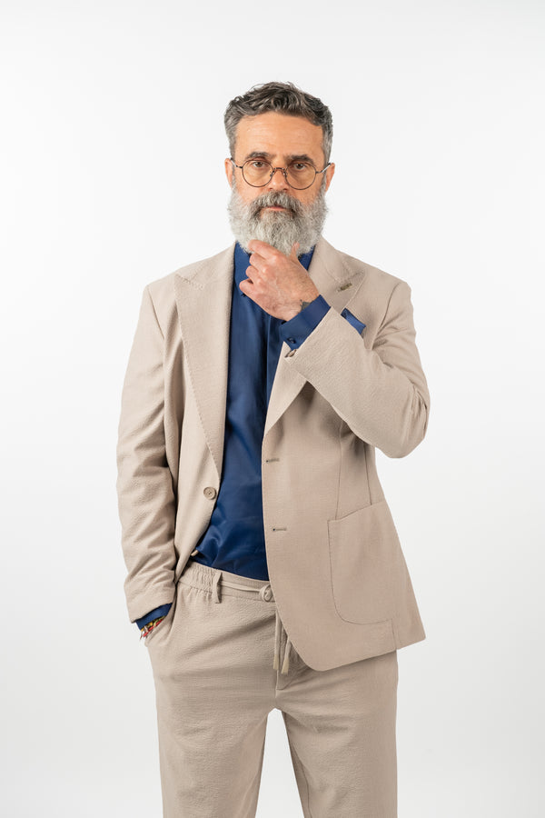 Costum Clasic Bărbați - Crem Creponat