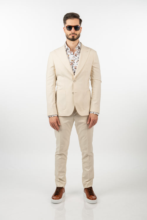 Costum Bărbați Crem din Material Tehnic fără Căptușeală