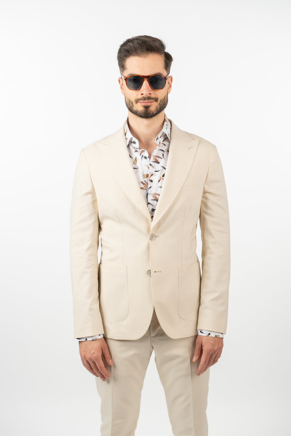 Costum Bărbați Crem din Material Tehnic fără Căptușeală