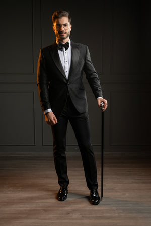Costum Ceremonie - Negru Brocart