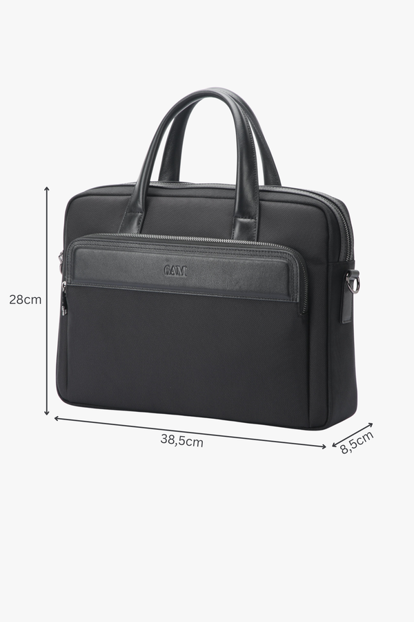 Geantă neagră pentru laptop din piele și material textil