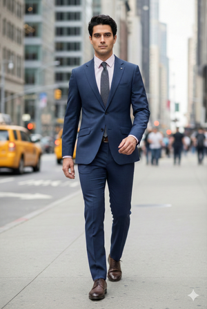 Costum Clasic din Lână Premium - Bleumarin Texturat 6AM99741