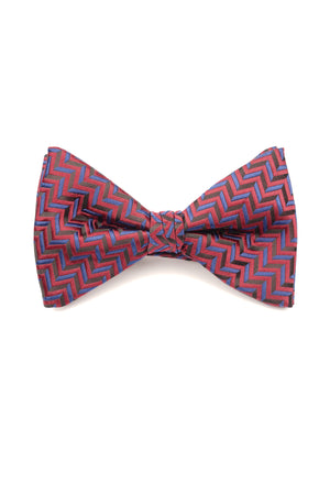 Papion roșu cu model geometric albastru – 100% mătase