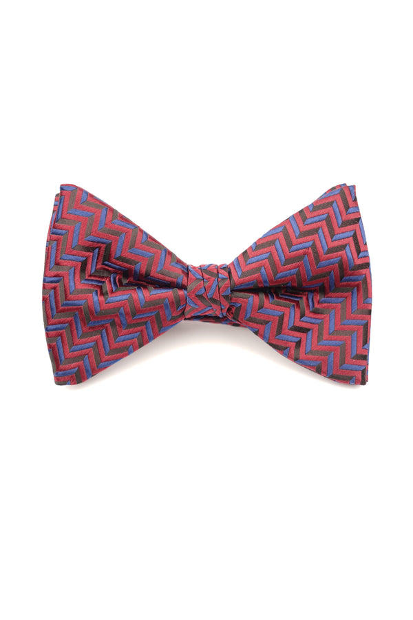 Papion roșu cu model geometric albastru – 100% mătase