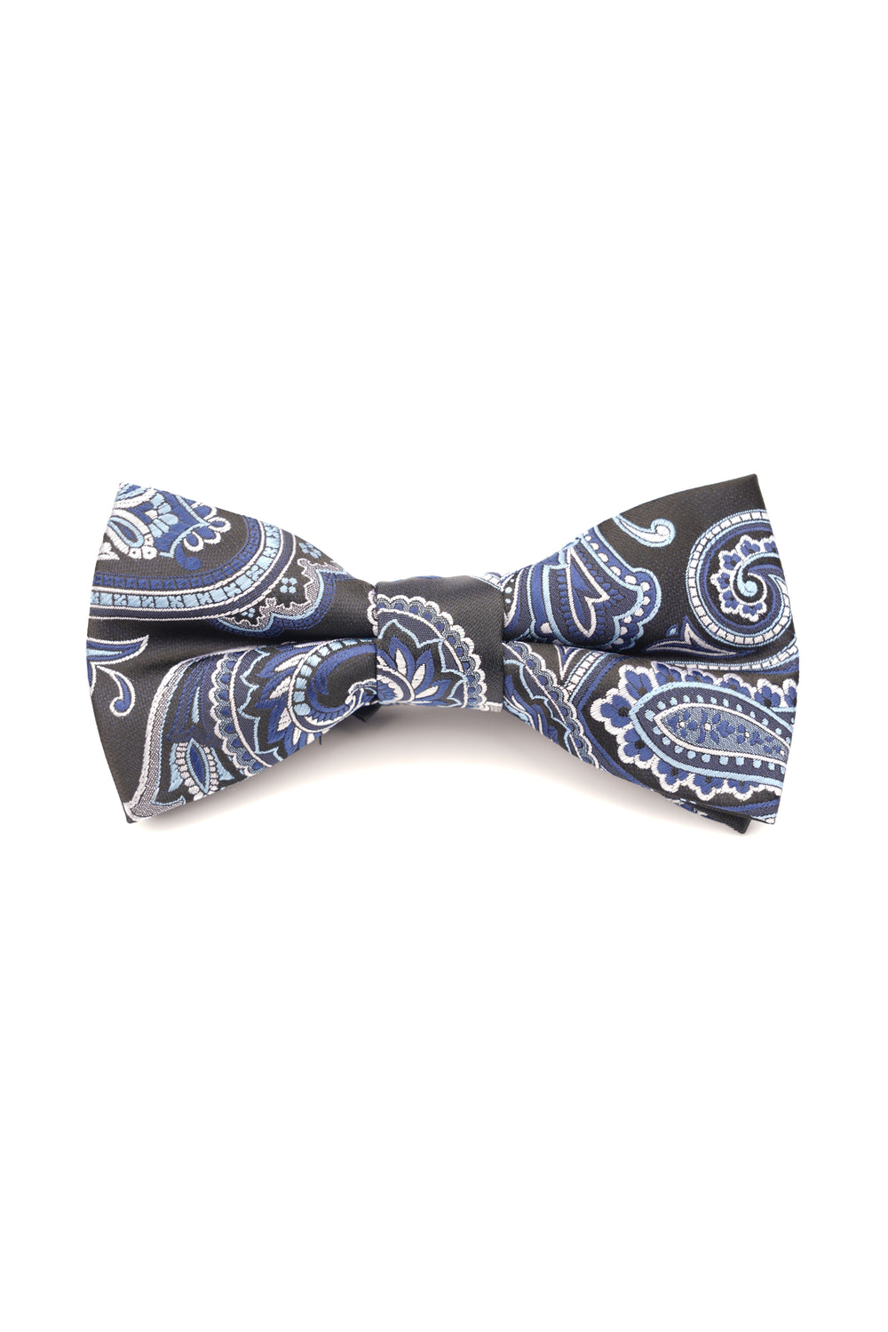 Papion negru cu model paisley albastru – 100% mătase