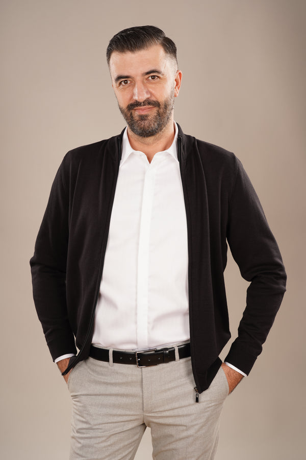 Pulover Bărbați Negru cu Fermoar 100% Bumbac