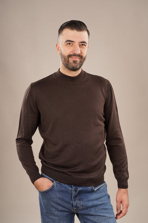 Pulover Bărbați Maro cu Guler Înalt