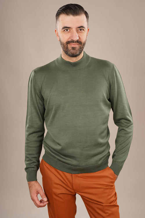 Pulover Bărbați Verde cu Guler Înalt