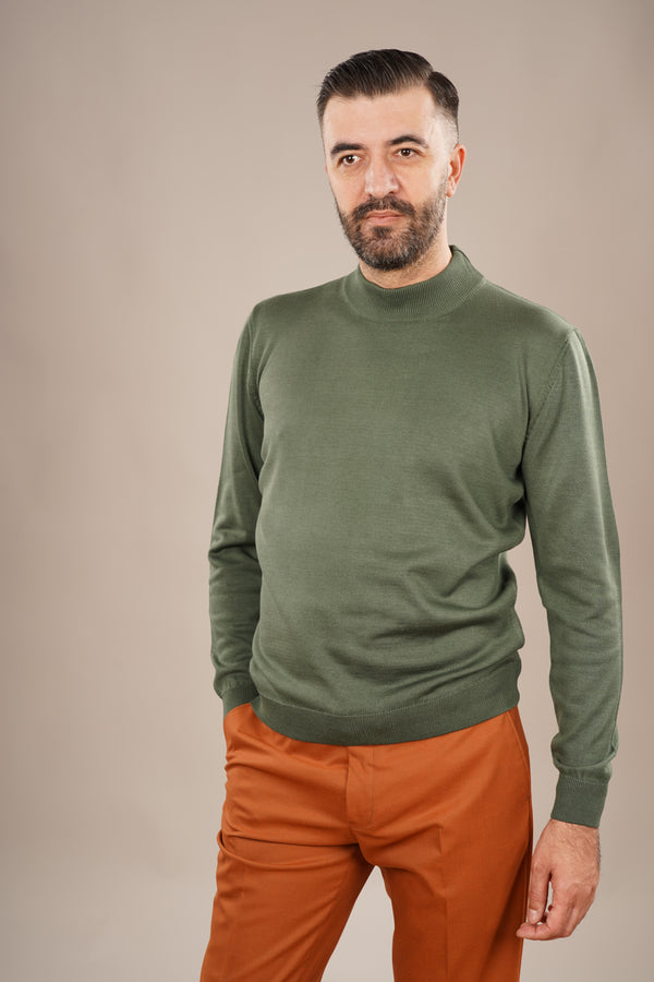 Pulover Bărbați Verde cu Guler Înalt