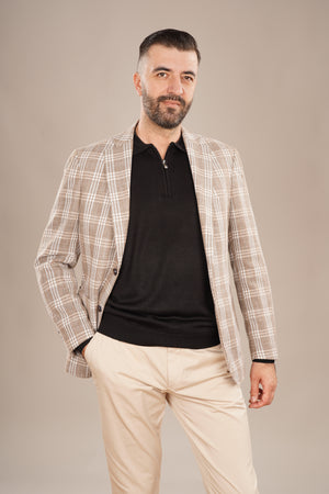 Pulover Bărbați Negru cu Guler Polo și Fermuar