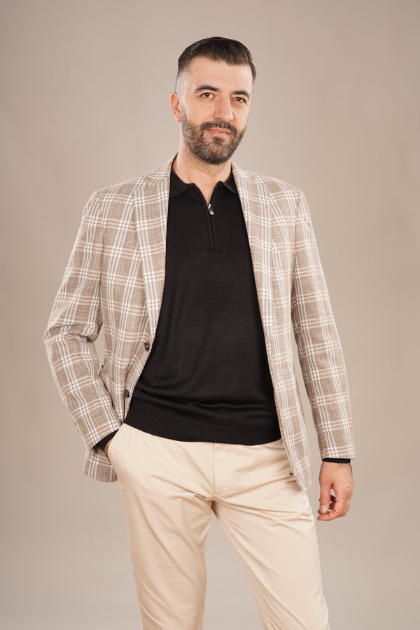 Pulover Bărbați Negru cu Guler Polo și Fermuar