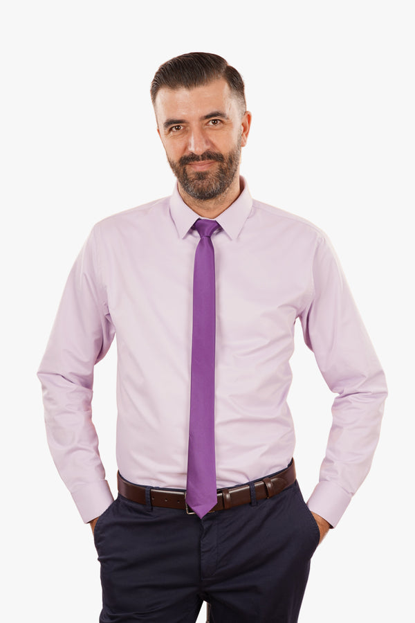 Cămașă Bărbați Lila din Bumbac cu Nasturi Acoperiți Slim Fit