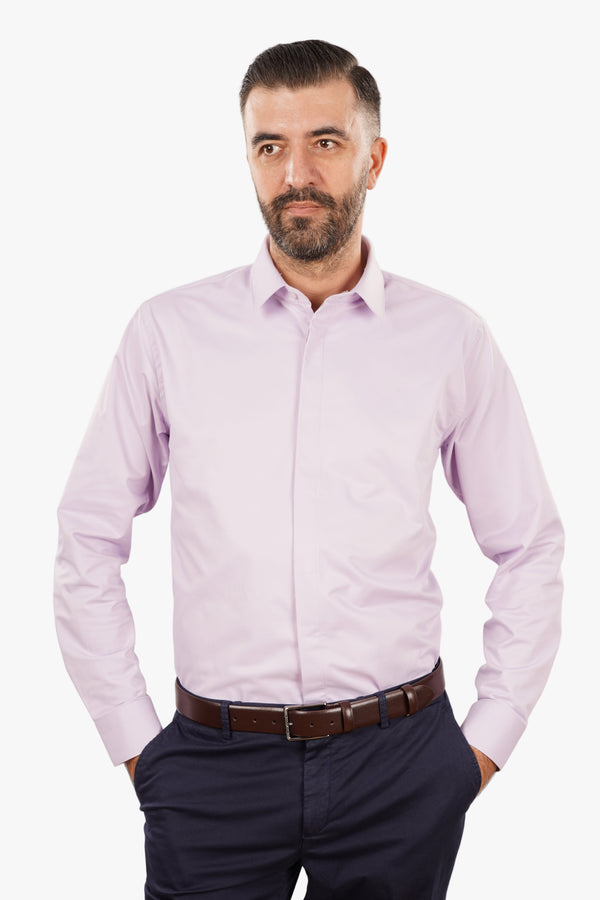 Cămașă Bărbați Lila din Bumbac cu Nasturi Acoperiți Slim Fit