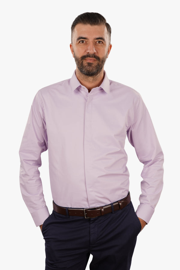 Cămașă Bărbați Lila din Bumbac cu Nasturi Acoperiți Slim Fit
