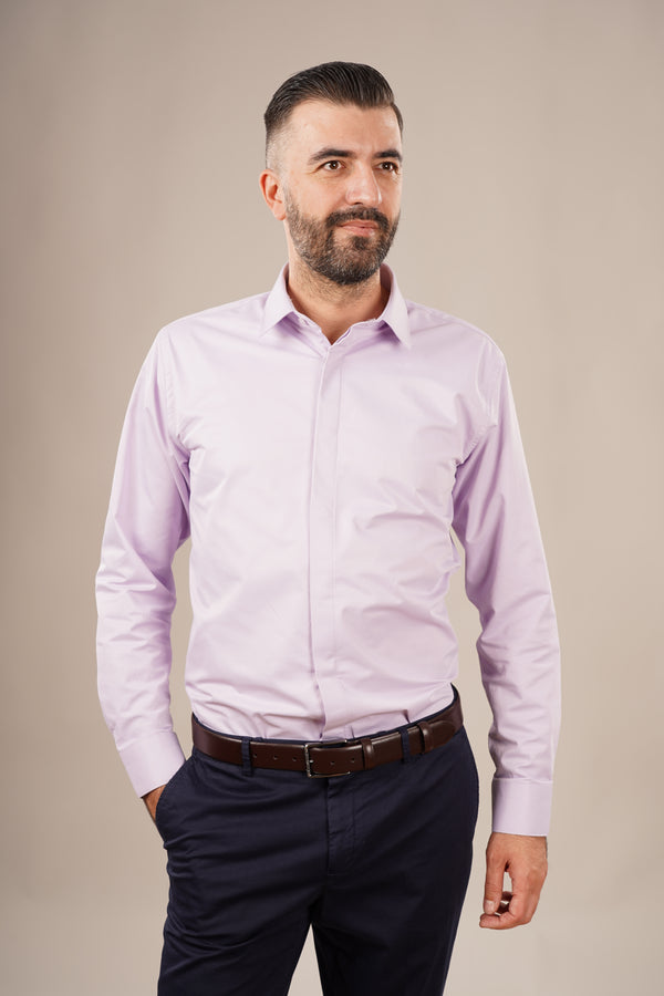 Cămașă Bărbați Lila din Bumbac cu Nasturi Acoperiți Slim Fit