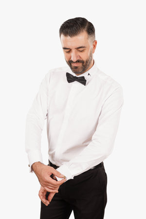 Cămașă Bărbați White Tie cu Guler Rândunică și Mansete pentru Butoni