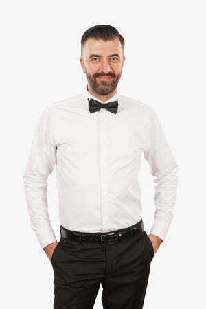 Cămașă Bărbați White Tie cu Guler Rândunică și Mansete pentru Butoni