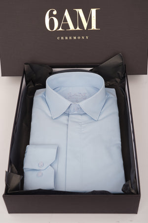 Cămașă Bărbați Albastră din Bumbac cu Nasturi Acoperiți Slim Fit