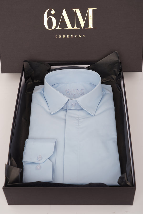 Cămașă Bărbați Albastră din Bumbac cu Nasturi Acoperiți Slim Fit