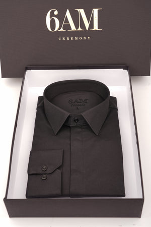 Cămașă Bărbați Neagră din Bumbac cu Nasturi Acoperiți