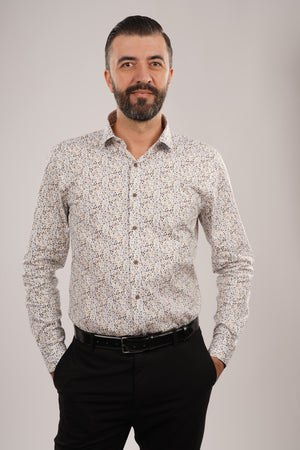 Cămașă Bărbați Albă cu Imprimeu Frunze – 95% Bumbac