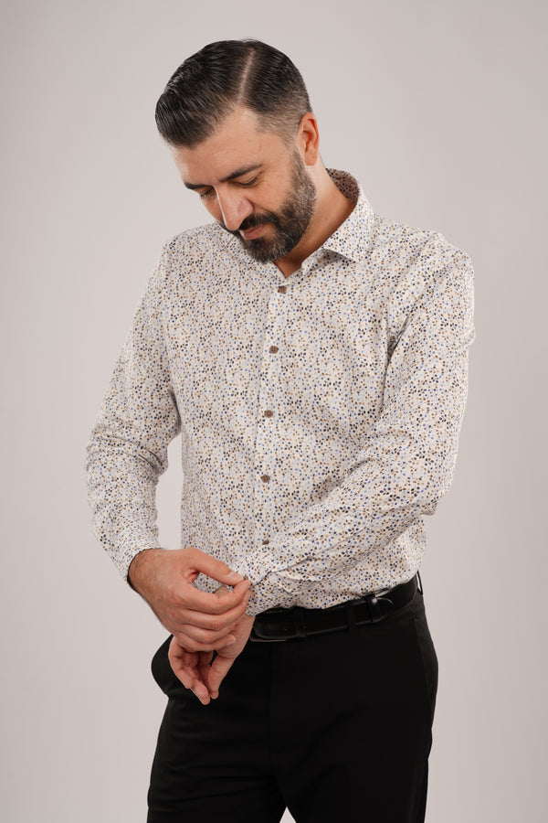 Cămașă Bărbați Albă cu Imprimeu Frunze – 95% Bumbac