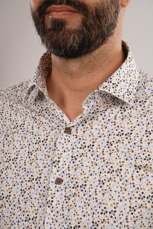 Cămașă Bărbați Albă cu Imprimeu Frunze – 95% Bumbac