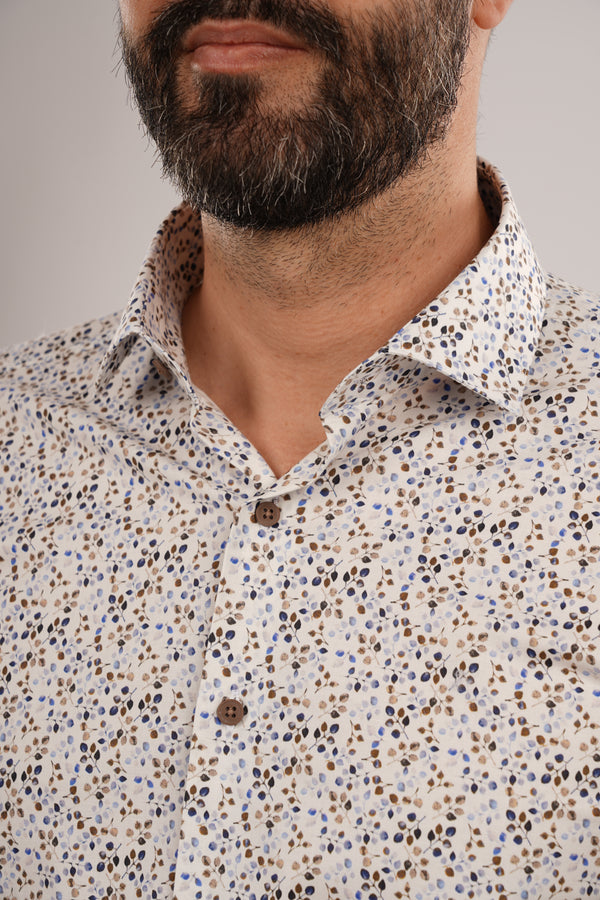 Cămașă Bărbați Albă cu Imprimeu Frunze – 95% Bumbac