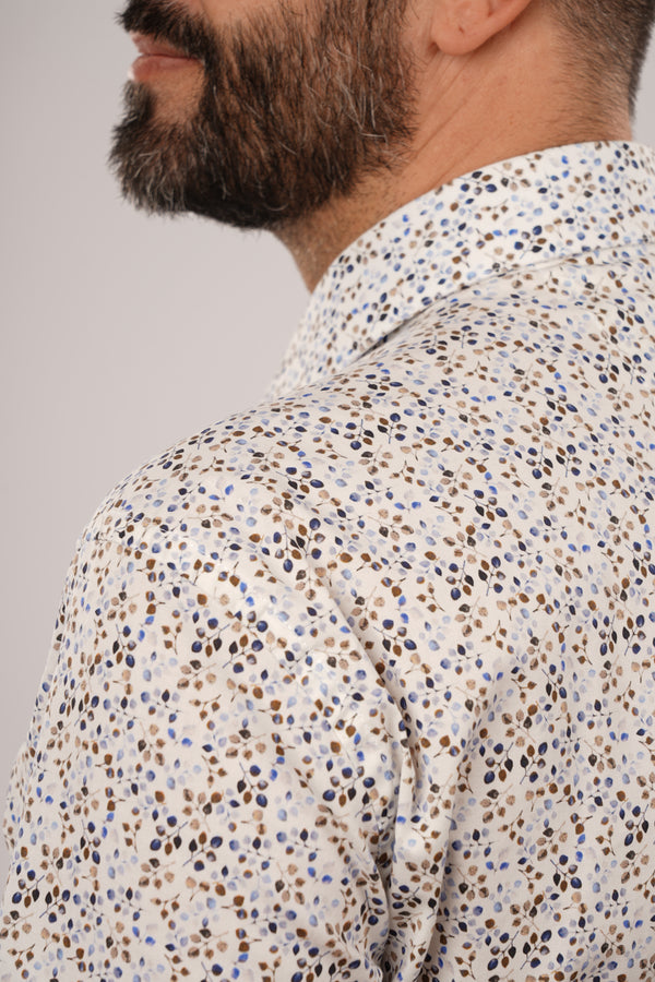 Cămașă Bărbați Albă cu Imprimeu Frunze – 95% Bumbac