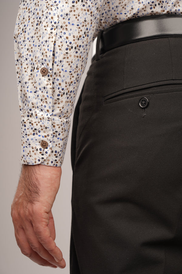 Cămașă Bărbați Albă cu Imprimeu Frunze – 95% Bumbac