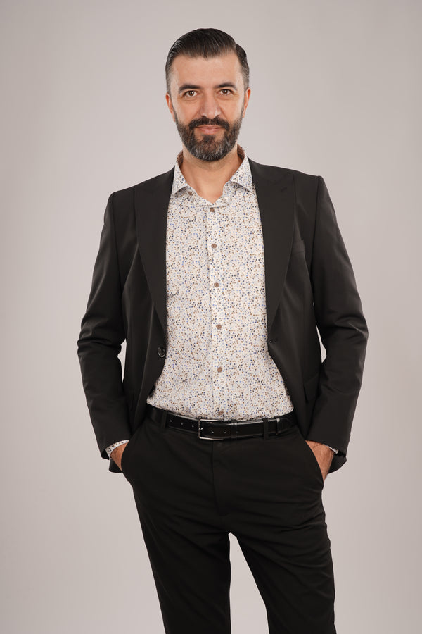 Cămașă Bărbați Albă cu Imprimeu Frunze – 95% Bumbac