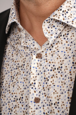 Cămașă Bărbați Albă cu Imprimeu Frunze – 95% Bumbac