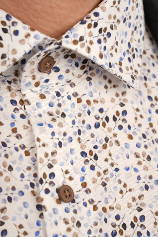 Cămașă Bărbați Albă cu Imprimeu Frunze – 95% Bumbac