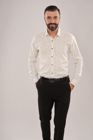 Cămașă Bărbați Albă cu Imprimeu Frunze – 95% Bumbac