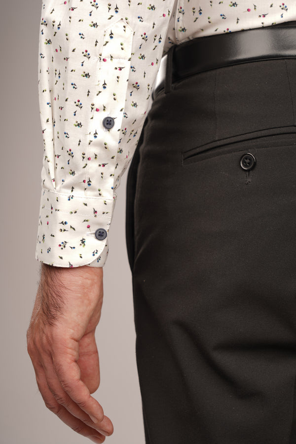 Cămașă Bărbați Albă cu Imprimeu Frunze – 95% Bumbac