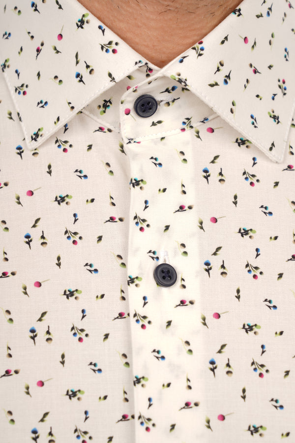 Cămașă Bărbați Albă cu Imprimeu Frunze – 95% Bumbac