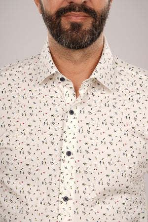 Cămașă Bărbați Albă cu Imprimeu Frunze – 95% Bumbac