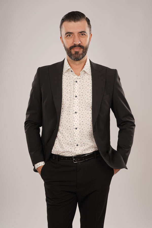 Cămașă Bărbați Albă cu Imprimeu Frunze – 95% Bumbac