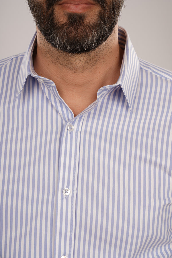 Cămașă Bărbați Alb-Albastru în Dungi – 97% Bumbac