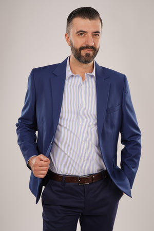 Cămașă Bărbați Alb-Albastru în Dungi – 97% Bumbac